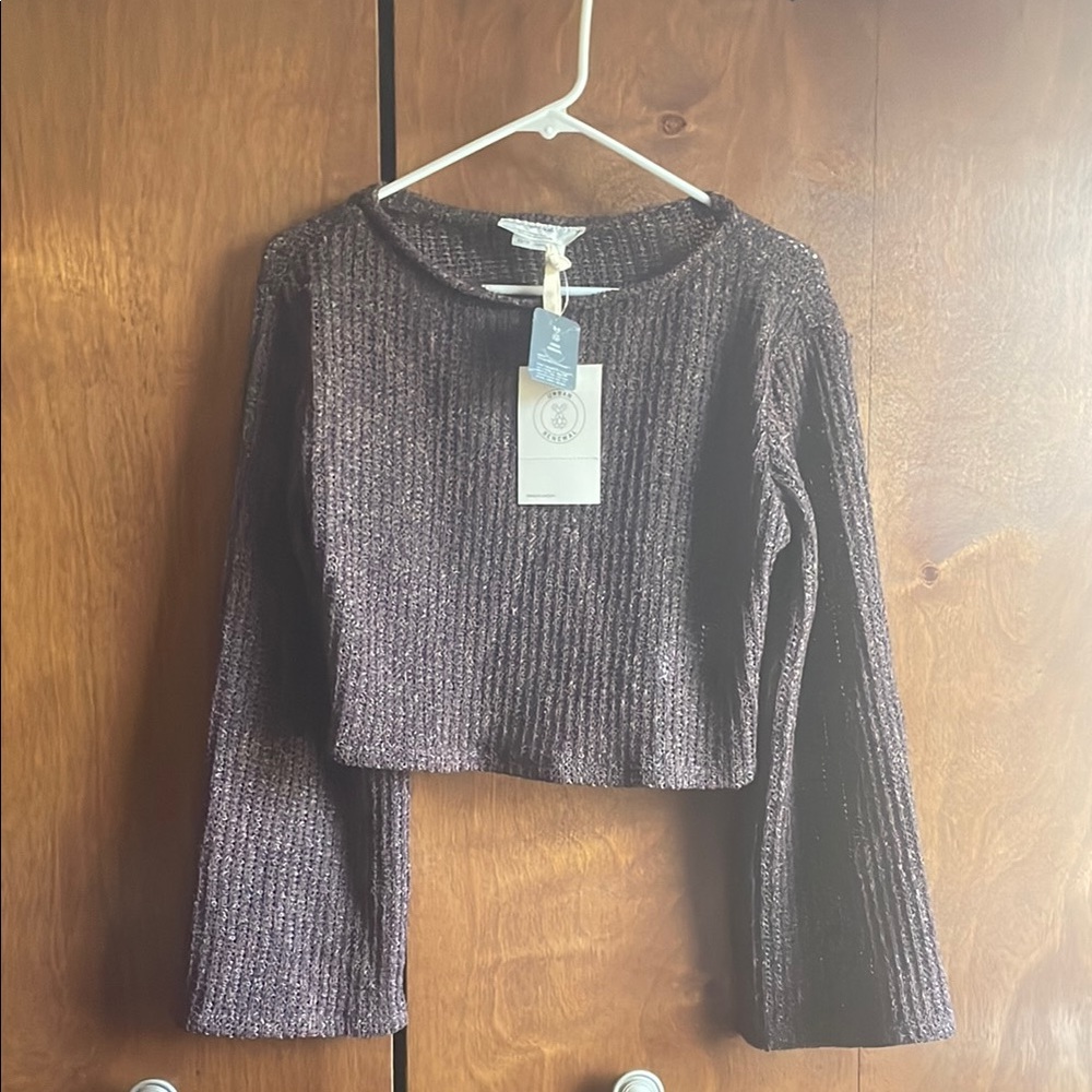 Metallic Ribbed Long Sleeve Top
